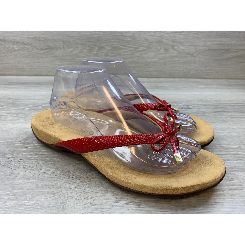 Vionic Bella II Lizard Red Orthotic Bow Sandals Flip Flops Women's 10 Shoes